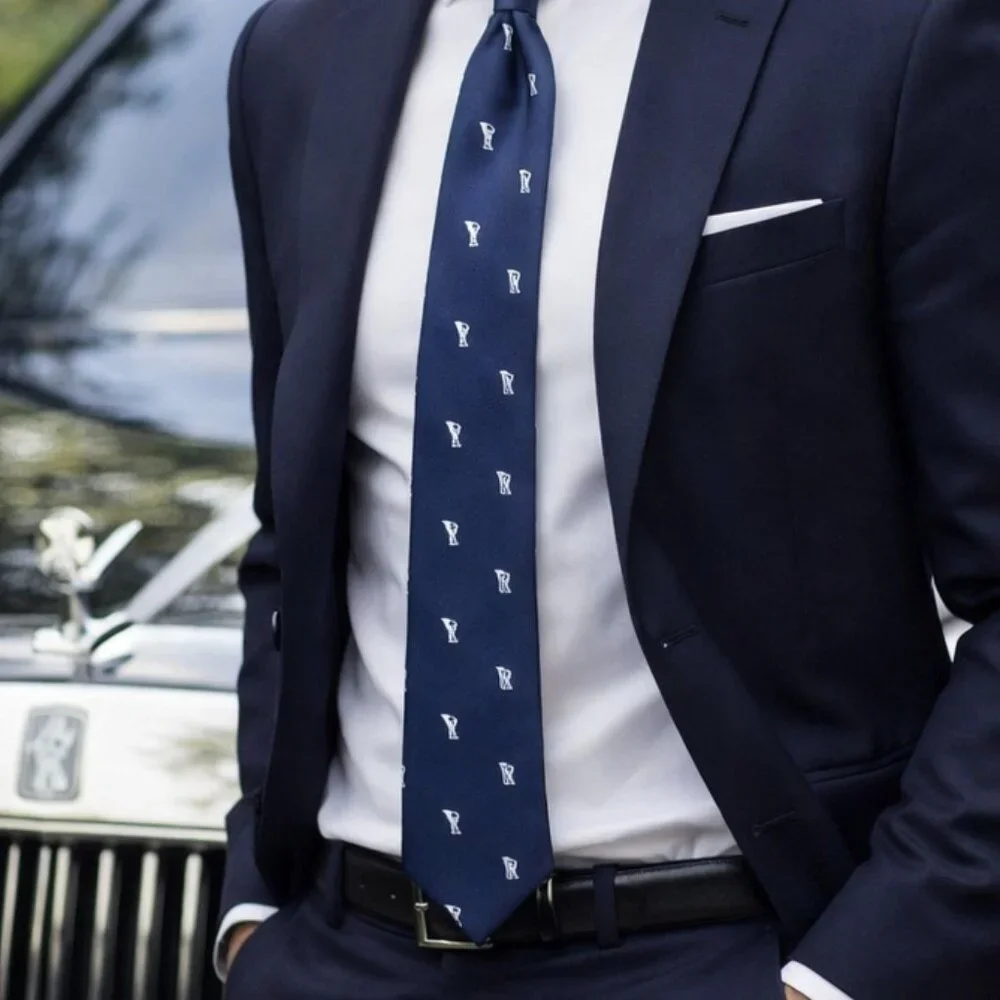 Rolls-Royce Men’s Navy Blue Luxury Designer Necktie | Iconic R R Patt - Picture 1 of 8